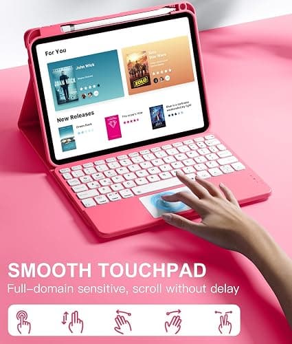Harvopu Compatible for iPad 11th 10th Generation Case with Keyboard, Folio Cover with Pencil Holder, Multi-Touch Trackpad, 7 Color Backlit, Detachable Keyboard for iPad (A16) 11th/10th Gen (Pink) thumbnail 3