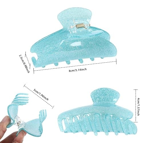 4Pcs Acrylic Large Hair Claw Clips for Women Girls - Strong Hold Jaw Clips, Non-slip Banana Barrettes for Thick Hair (Sparkle: Pink, Silver, Black, Blue) thumbnail 4