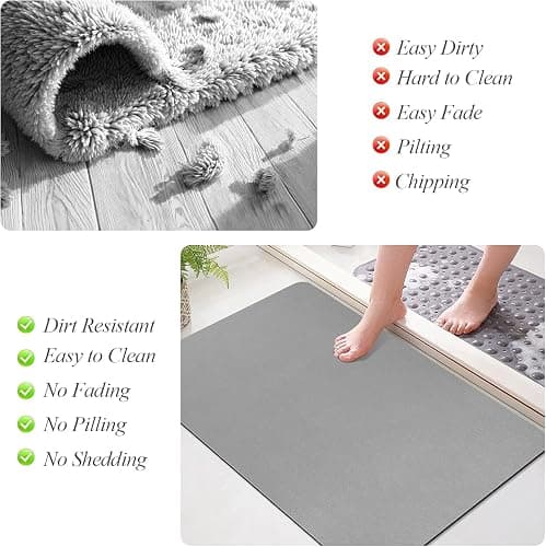 SOLIC Badematte Rutschfester Superabsorbierende Badezimmerteppich, schnelltrocknende Badvorleger, Saugfähige Badvorleger,Duschvorleger für Dusche, Badewannen und Badezimmer (Grau, 43x80cm) thumbnail 7