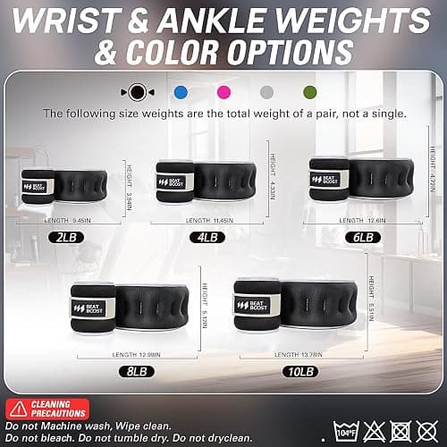 BeatBoost Ankle Wrist Weights for Women Men A Pair of 1 2 3 4 6 8 10 Lbs Arm Leg Weight Set with Adjustable Straps for Walking Pilates Exercise Workout Gym Aerobics thumbnail 9