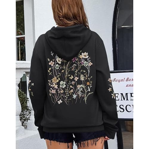Sulayesh Women's Floral Printed Hoodies Vintage Aesthetic Flower Graphic Sweatshirt Cute Boho Fleece Thermal Hoodie Pullover thumbnail 4