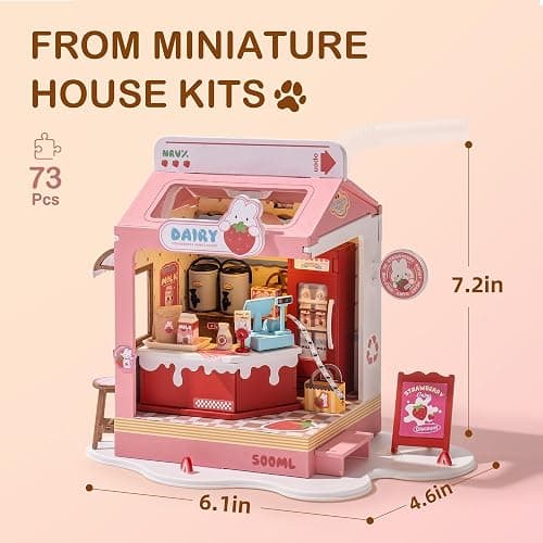 Wowood DIY Mini House Building Miniature Kit Milkbox, Miniverse Lifestyle Bookshelf Decoration, Cute Craft Kits for Women or Girls 14+, Kawaii Gifts Hobbies for Crafters (Strawberry Milkbox) thumbnail 3