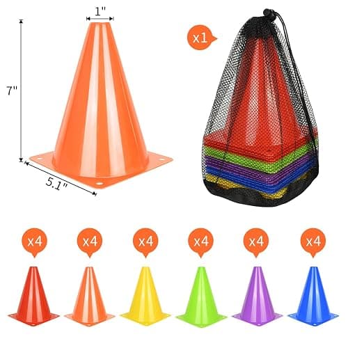 PXZBLG 12/24/50pcs Soccer Cones, 7" Plastic Traffic Cones | for Sports Training, Football, Soccer, Basketball, Coaching, Practice thumbnail 2