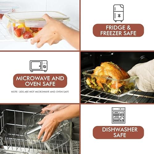 Razab 35 Pc Set Glass Food Storage Containers with Lids - Meal Prep Airtight Bento Boxes BPA-Free 100% Leak Proof (15 lids,15 glass & 5 Plastic Sauce/Dip Containers) thumbnail 4