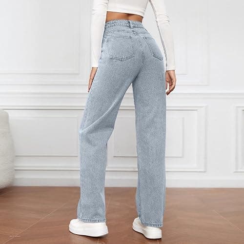 Slakkenreis Woman Wide Leg Jeans High Waisted Baggy Jeans Trendy Y2K Boyfriend Jean Casual Stretchy Denim Pants with Pocket thumbnail 4