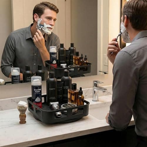 Cologne Organizer for Men, 360°Rotating Bathroom Organizer Countertop, Perfume Organizer, Vanity Tray for Perfume, Skincare, Shaving Kit, Bathroom Storage, Gift for Men thumbnail 2