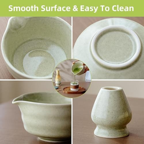 SOOCVWOLF 7 Pcs Matcha Whisk Set, Ceramic Matcha Kit for Tea Ceremony, Matcha Whisk and Bowl, Matcha Tea Set for Making Latte Drinks, Gift for Matcha Lover and Starters(Green) thumbnail 3