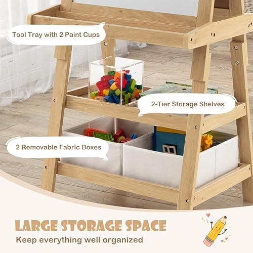 HONEY JOY Art Easel for Kids, 3-in-1 Double-Sided Wooden Toddler Easel w/Magnetic White Board & Chalkboard, Paper Roll, 2 Storage Bins, Painting Dry Erase, Kids Easel for Boys Girls Aged 3+ (Natural) thumbnail 7