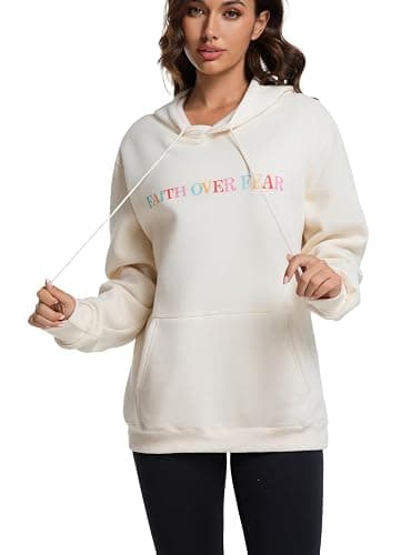 BYSLFMG Faith Over Fear Hoodie Womens Christian Graphic Cute Hoodies Cotton Blend Sweatshirt Casual Tops thumbnail 5