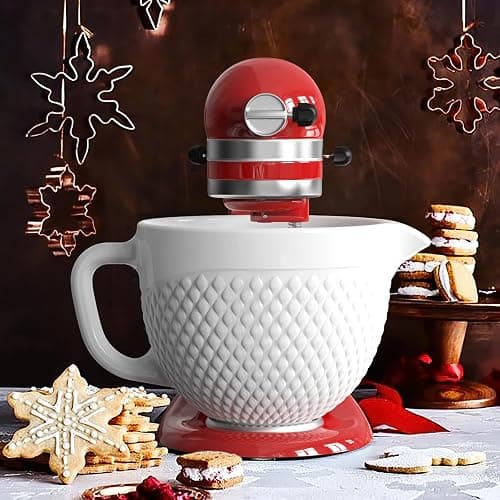 GVODE Ceramic Mixer Attachment Fit 4.5-5Q Tilt-Head Models, 5Qt Ceramic Bowl for KitchenAid Mixers, Vintage Pineapple Design | Microwave & Dishwasher Safe Baking thumbnail 2