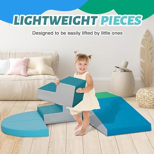 TODIBY 6-Piece Soft PU Leather Toddlers Climbing Toys, Indoor Climb and Crawl Activity Play Set, Foam Play Gym Climbing Structures for Toddlers 3, Baby Foam Blocks for Toddler thumbnail 7