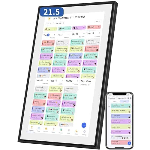 21.5 Inch Digital Calendar, Electronic Chore Chart, Smart Weekly and Monthly Planner 1920 * 1080P IPS Touchscreen Wall and Desk Calendar for Family Schedules, Black - Image 1