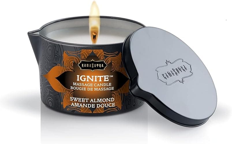 KAMA SUTRA Ignite Massage Candle - Coconut Oil and Soy Based - Sweet Almond, 6 oz/170 g Sore Muscle Massage Oil - Moisturizing - Natural Therapy Oil - Warming, Relaxing, Sensual Massage - Image 1