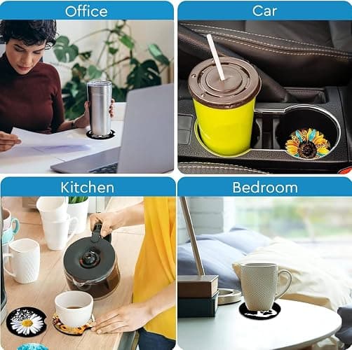 2Pcs Black Leopard Print Car Coasters,2.75" Neoprene Cup Holder Coasters | Universal Rubber Non‑Slip Mat, Drink Coaster Decor Auto Accessories Black Leopards Gifts for Women,Men thumbnail 7