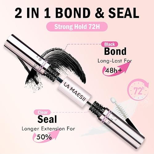 Lash Bond and Seal Waterproof, Cluster Lash Glue Bond and Seal Lash Glue, Strong Hold 72h for Eyelash Clusters, Latex Free Sensitive Eyes Available 10ML (Pack of 2) thumbnail 2
