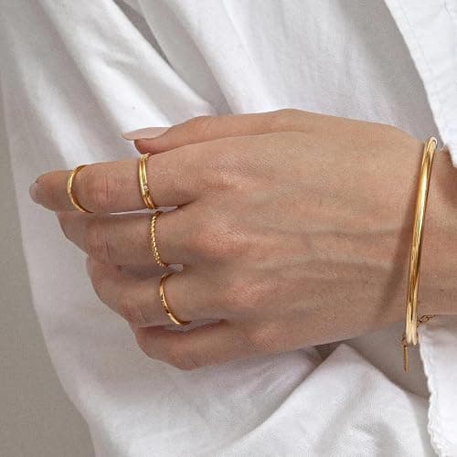 CONRAN KREMIX Waterproof Gold Stackable Rings for Women Non Tarnish,Dainty 14K Gold Plated Thin Thumb Ring Set Trendy Minimalist Rings for Women thumbnail 6