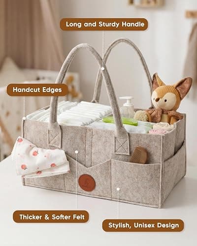 Maliton Panier Rangement Bébé Portable en Feutre avec Poignée Compartiments Détachables, Pour la table à langer ou la chambre du bébé, Pour les couches, lingettes et inserts, Marron thumbnail 4