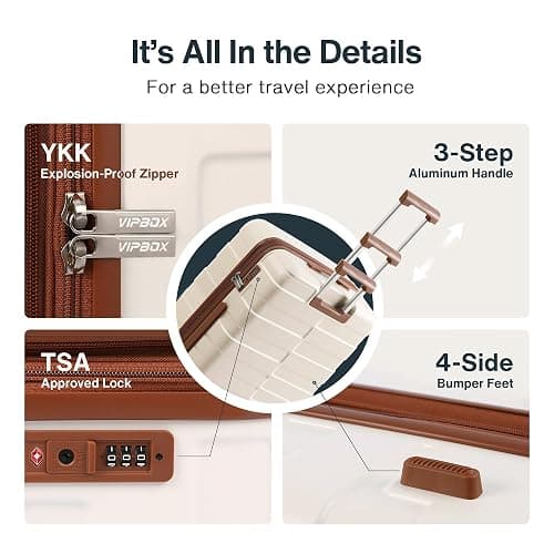 Vipbox Maletas de Viaje Rígidas Mediano 65cm (3 AÑOS DE Servicio VIP) Policarbonato Ampliable Set Maleta Trolley Ligero Duradero con 4 Ruedas Dobles Giratorias y Cerradura TSA, Blanco Elegante thumbnail 5