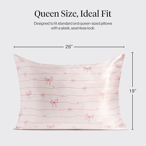 Kitsch Satin Pillowcase, Softer Than Silk Pillow Cases Queen, Cooling Pillow Covers, Satin Pillowcase w/Zipper for Hair, Skin & Quality Sleep, Wrinkle-Free & Smooth, Queen Size 19"x26" Striped Bows thumbnail 2
