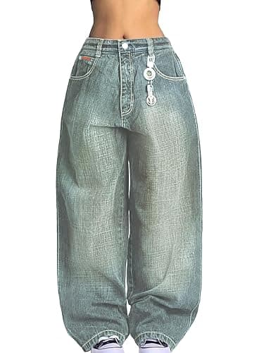 EMMIOL Women Boyfriends Hip Hop 90s Vintage Baggy Jeans Loose Denim Pants Mid-Low Waist Jeans thumbnail 2