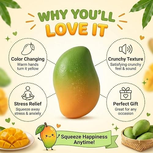 2 Packs Crunchy Mango Squishy Toys, ASMR Crunchy Squishy Stress Ball | Soft Color Changing Squishy Mango with ASMR Crunchy Sound, Portable for Office/Desk/Travel, Party Favor, Gifts for All Ages thumbnail 3