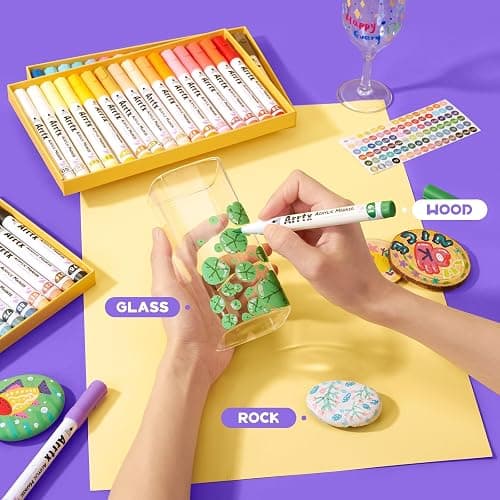 Arrtx 48 Colors Acrylic Marker, for Rock Painting, Extra Brush Tip Markers Paint Pens, Art Supplies, Fabric Paint, Art Markers, Waterproof Paint DIY Crafts Making& 48E thumbnail 2