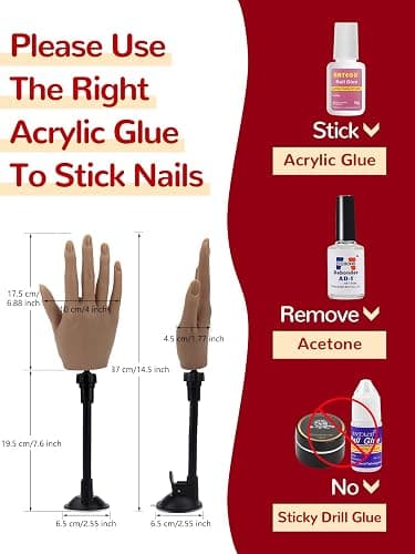 Yokilly Practice Hand for Acrylic Nails,100PCS Practice Nail Tips Flexible Nail Practice Hand with Stand,Silicone Nail Hand Practice Model for Nail Training,Fake Hands With 3PCS Professional Nail File thumbnail 4