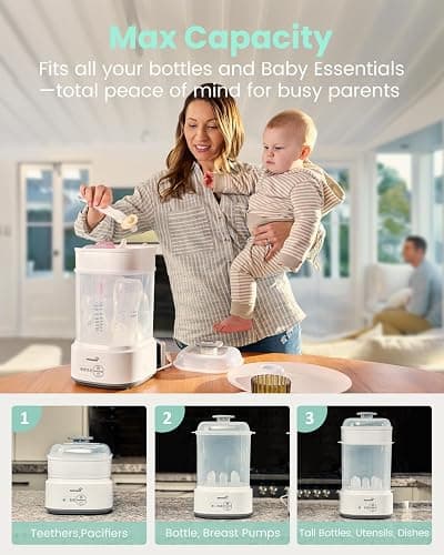 GROWNSY Bottle Sterilizer and Dryer, Compact Electric Steam Baby Bottle Sterilizer (Esterilizador de Biberones), Bottle Sanitizer for Baby Bottles, Pacifiers, Pump Parts thumbnail 6