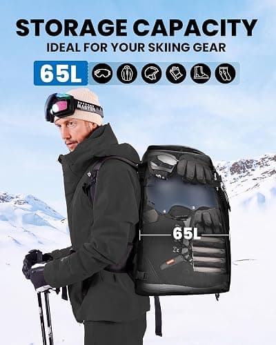 OutdoorMaster Ski Boot Bag, 65L Snowboard Boots Travel Backpack for Helmet, Ski Shoes, Goggles, Gloves and Accessories, Waterproof Exterior & Bottom thumbnail 3