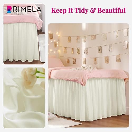 RIMELA Cream Dorm Bed Skirt Twin XL 32 Inch Drop, Easy to Install Extra Long Wrap Around Elastic Dust Ruffle, Bedskirt Silky Fabric Machine Washable (Twin XL 80“L x 39”W & Twin 75“L x 39”W) thumbnail 4