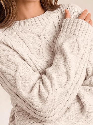 Trendy Queen Women's Oversized Cable Knit Sweaters 2026 Fall Outfits | Quiet Luxury Style, Chunky Knit Texture, Winter Holiday Outfit, Easy Layering Piece, Fall Fashion Staple thumbnail 2