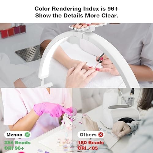 Mznoo Half Moon Light for Nail Desk, 30'' Large Half Moon Desk Lamp with Phone Holder, Professional Nail Tech Light with 3 Color Modes and 5 Brightness for Manicure Salon and Handicraft (White) thumbnail 6