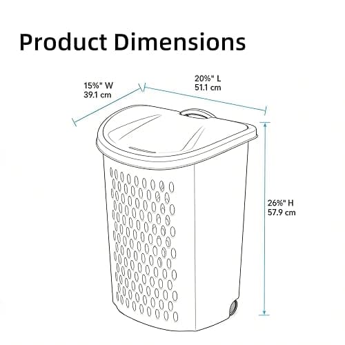 Laundry Basket with Wheels, Lid, and Handles for Easy Rolling, Dirty Clothes Organizer, White, 1 Pack thumbnail 3