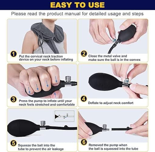 Neck Stretcher, Cervical Traction Device, Neck Traction Device, Cervical Neck Traction Device for Neck Pain Relief, Adjustable Inflatable Neck Brace, Neck Decompression Home Use (Gray) thumbnail 7