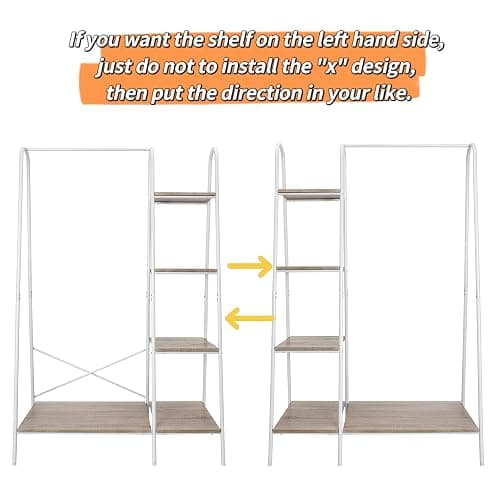Finnhomy Metal Clothes Closet Rack, Clothing Rack for Hanging Clothes White Heavy Duty Garment Rack with 5 Wood Shelves Freestanding Portable Closet Organizer for Bedroom/Entryway/Boutiques thumbnail 6