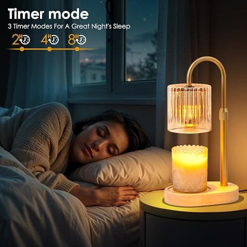Candle Warmer Lamp with Timer: Modern Style Adjustable Height Candle Warmer Lamp Home Decor Safe Flame Free for Wax Blocks and Jar Candles thumbnail 5