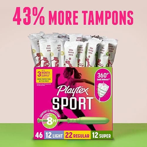 Playtex Sport Tampons Multipack, Light/Regular/Super, Fragrance Free, 46ct thumbnail 4