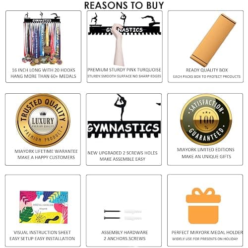 Miayork Medal Holder Display Hanger Trophy Shelf - Sturdy Wall Mount Medals Trophys Easy to Install-Race Sports Medal Holder Display Hanger for Gymnastic,Soccer,Runner,Wrest,Football,Basketball thumbnail 3
