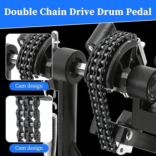 Double Bass drum Pedal,Double Bass Pedal with Adjustable Beater Head,Double Chain Drive Foot Kick Pedal with Drum Key for Drum Set and Electronic Drums - Double drum pedal thumbnail 4