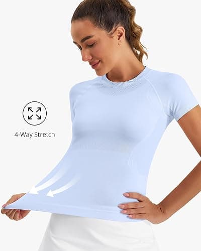 Stelle Women Workout Tops Short Sleeve Seamless Athletic Shirts Yoga Gym Sports Breathable Tees thumbnail 6