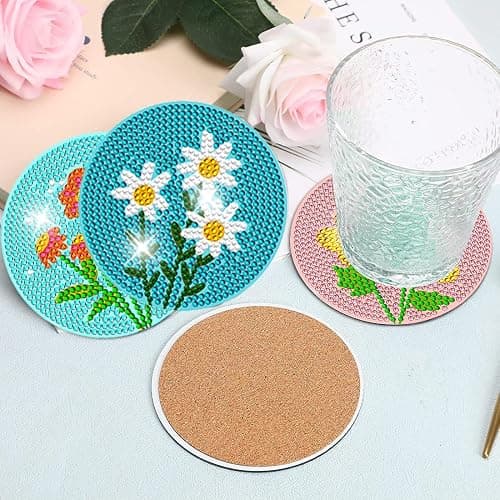 DOTZSO 8 Pcs Diamond Art Coasters Kit with Holder, Diamond Art Kits for Adults Beginners Small Diamond Painting Coasters, Arts and Crafts for Adults Supplies Item Sets (Flower) thumbnail 6
