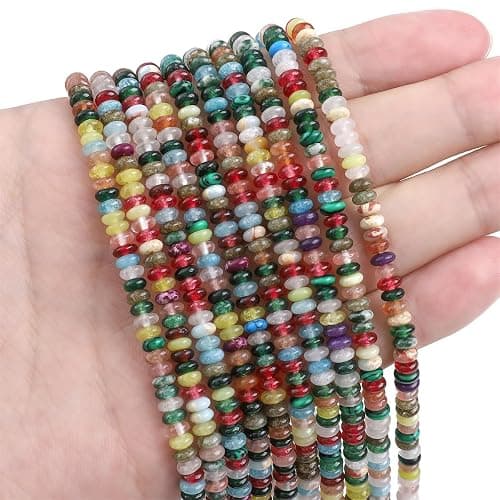 BEADIA Natural Mix Colored Stone Spacer Beads Caps Rondelle Disk Loose Beads for Beading Jewelry Making 4mmx2mm 38cm thumbnail 3