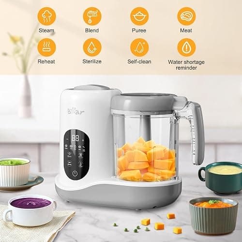Bear Baby Food Maker | One Step Baby Food Processor Steamer Puree Blender | Auto Cooking & Grinding | Baby Food Puree Maker with Self Cleans | Touch Screen Control thumbnail 3