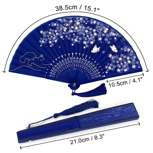 WEARXI Handheld Fan, 4 PCS Hand Fan, Chinese Folding Fan for Women Foldable, Silk Bamboo Hand Held Fan, Paper Hand Fan thumbnail 2