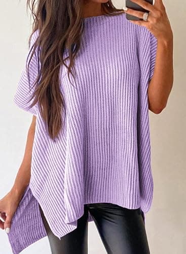 SHEWIN Womens Tops Crewneck Short Sleeve Sweater Causal Tunic Tops Lightweight Summer Sweaters for Women thumbnail 2