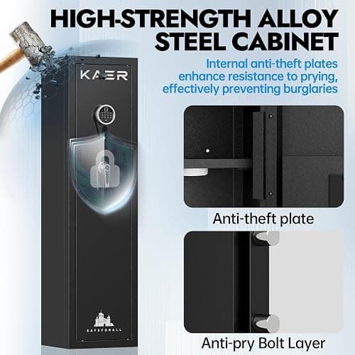 3-5 Long Gun Safe, Anti-Pry Cabinet for Scoped Rifles & Shotguns | Heavy-duty anti-pry construction, digital keypad, backup battery box, pre-drilled mounts, great for garage & hunting thumbnail 5