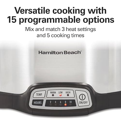 Hamilton Beach 4 Quart Programmable Slow Cooker with Flexible Easy Programming, 5 Cooking Times, Dishwasher-Safe Crock & Lid, Silver (33443) thumbnail 3
