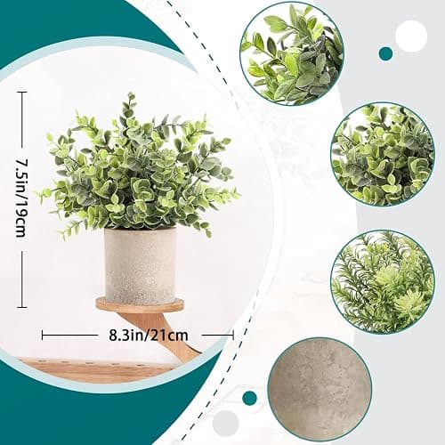 Der Rose 3 Pack Mini Potted Fake Plants Artificial Plastic Eucalyptus Plants Topiaries for Home Office Desk Farmhouse Shelf Room Bathroom Decor(Sage Green) thumbnail 3