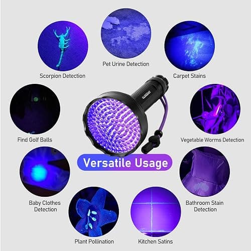 GLOSSDAY Blacklight Flashlight,128 LED UV Flashlights, Upgraded Bright Ultraviolet Flashlight Professional Black Light for Dog/Cat, Hunting Scorpions thumbnail 5