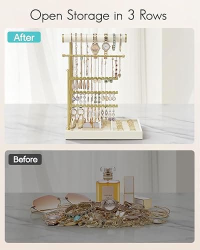 Vlando Jewelry Stand Organizer with Ring Holder, Jewelry Holder Organizer with Tray, Necklace Bracket Earring Holder - Cloud White thumbnail 7